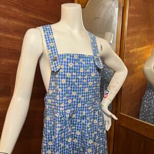 VINTAGE 70s Handmade Daisy Print Overall Dress Size 14 Cottagecore Prairie